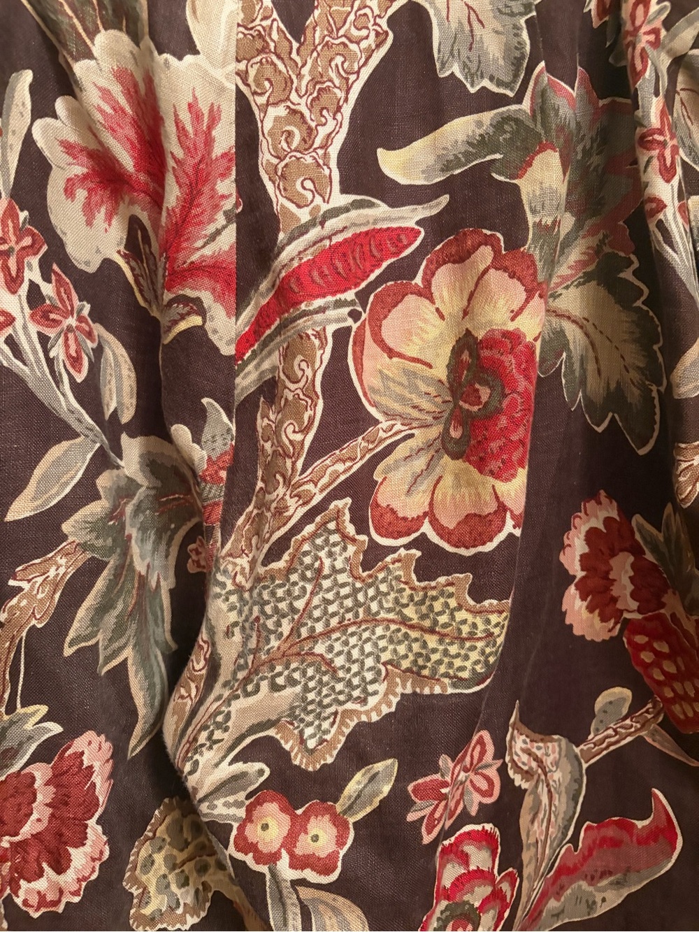 Vintage LAUREN Ralph Lauren linen trousers in brown w/ red/green floral pattern - Picture 5 of 7